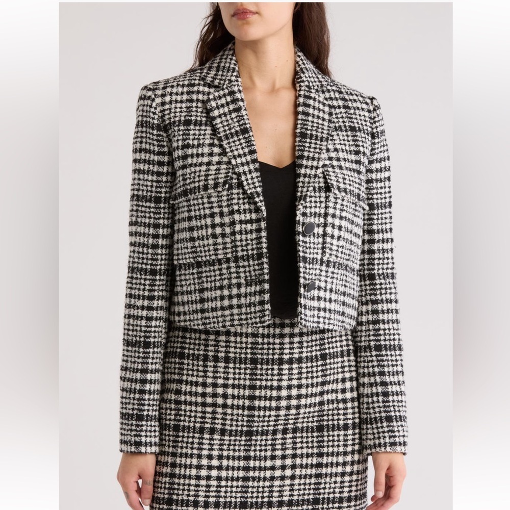 Calvin Klein Women's Plaid Tweed Cropped Blazer Size 16 - Picture 1 of 10